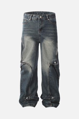 Concert Outfit Washed Distressed Deconstructed Split Work Jeans