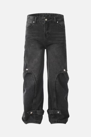Concert Outfit Washed Distressed Deconstructed Split Work Jeans
