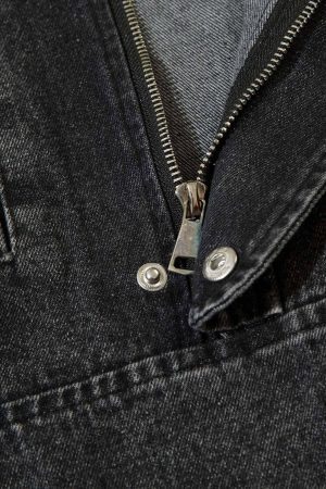 Concert Outfit Washed Distressed Denim Zip-Up Hoodie