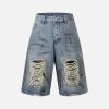 Concert Outfit Washed Distressed Dirty-Dyed Ripped Denim Shorts