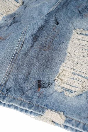 Concert Outfit Washed Distressed Dirty-Dyed Ripped Denim Shorts