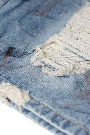 Concert Outfit Washed Distressed Dirty-Dyed Ripped Denim Shorts