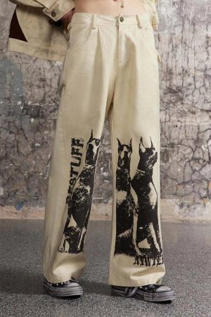 Concert Outfit Washed Distressed Doberman Graffiti Sweatpants