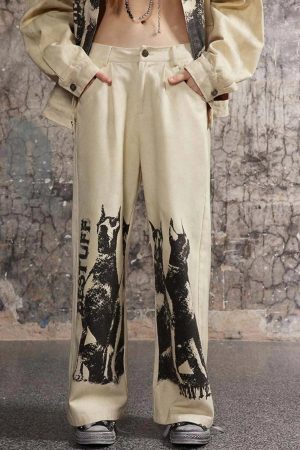 Concert Outfit Washed Distressed Doberman Graffiti Sweatpants