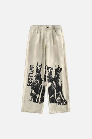 Concert Outfit Washed Distressed Doberman Graffiti Sweatpants