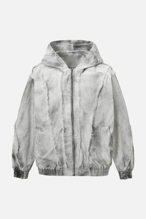 Concert Outfit Washed Distressed Fur Hooded Jacket