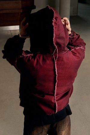 Concert Outfit Washed Distressed Fur Hooded Jacket