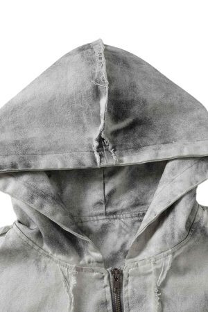 Concert Outfit Washed Distressed Fur Hooded Jacket