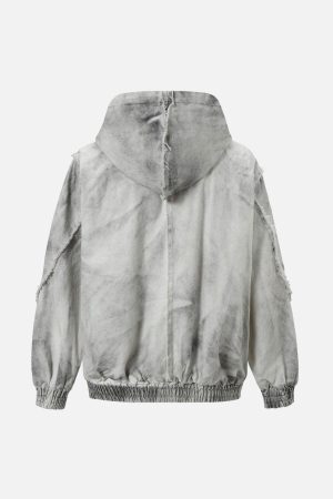 Concert Outfit Washed Distressed Fur Hooded Jacket