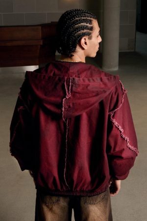 Concert Outfit Washed Distressed Fur Hooded Jacket