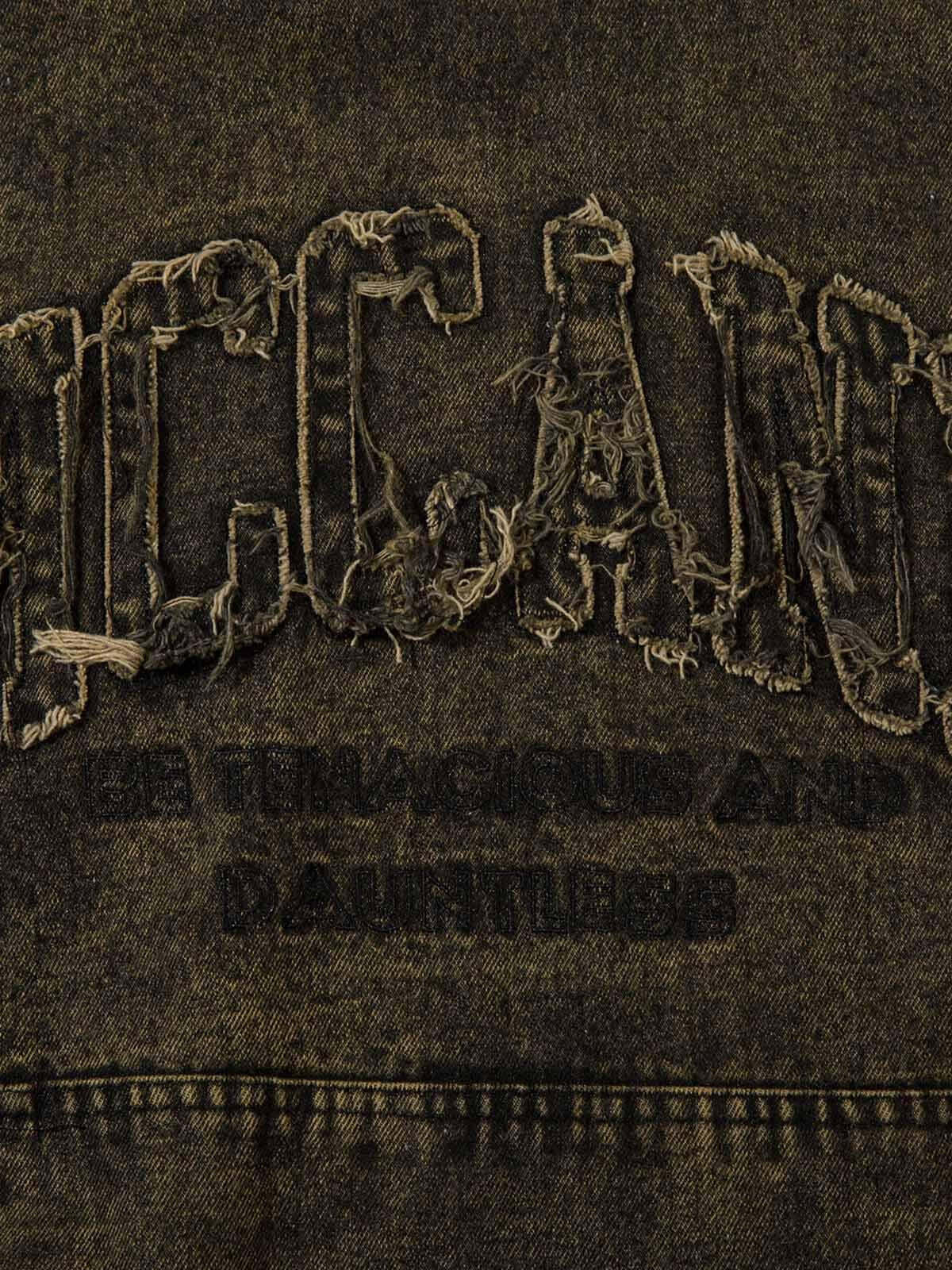 Concert Outfit Washed Distressed Letter Embroidered Denim Hoodie Concert Outfit Washed Distressed Letter Embroidered Denim Hoodie