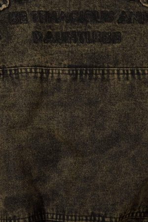 Concert Outfit Washed Distressed Letter Embroidered Denim Hoodie