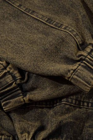 Concert Outfit Washed Distressed Letter Embroidered Denim Hoodie