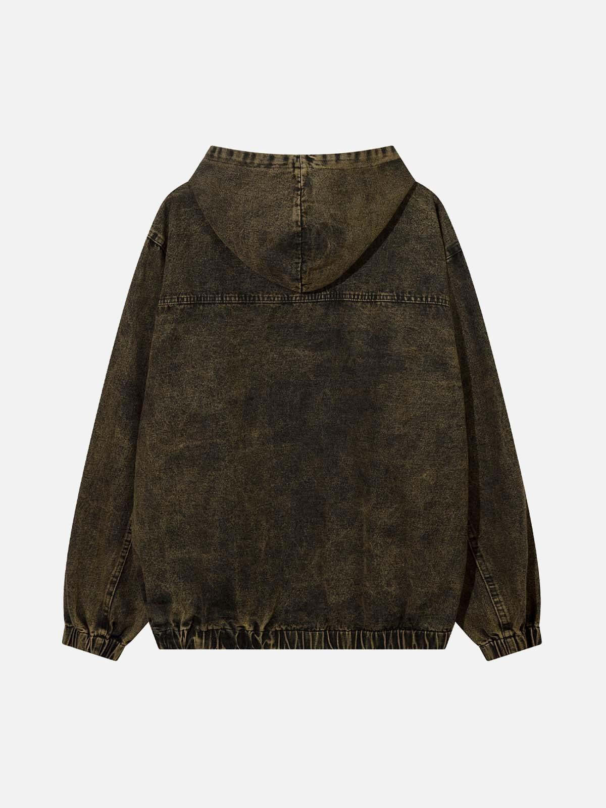 Concert Outfit Washed Distressed Letter Embroidered Denim Hoodie Concert Outfit Washed Distressed Letter Embroidered Denim Hoodie