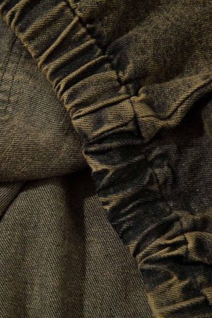 Concert Outfit Washed Distressed Letter Embroidered Denim Hoodie