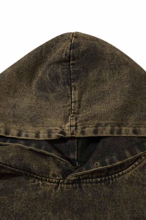 Concert Outfit Washed Distressed Letter Embroidered Denim Hoodie