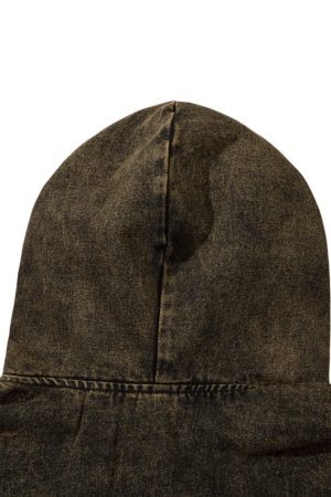 Concert Outfit Washed Distressed Letter Embroidered Denim Hoodie