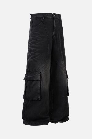 Concert Outfit Washed Distressed Multi-Pocket Cargo Jeans