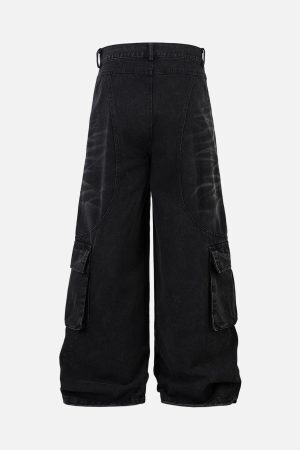 Concert Outfit Washed Distressed Multi-Pocket Cargo Jeans