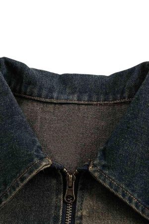 Concert Outfit Washed Distressed Multi-Pocket Denim Jacket