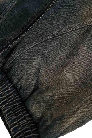 Concert Outfit Washed Distressed Multi-Pocket Denim Jacket