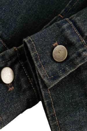 Concert Outfit Washed Distressed Multi-Pocket Denim Jacket