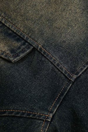 Concert Outfit Washed Distressed Multi-Pocket Denim Jacket