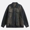 Concert Outfit Washed Distressed Multi-Pocket Denim Jacket
