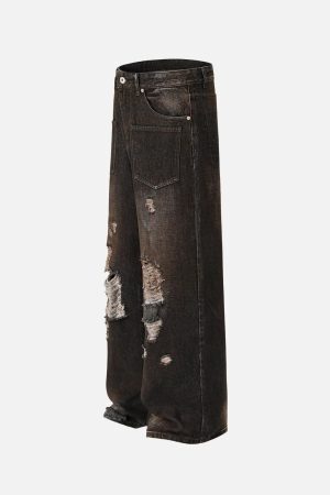 Concert Outfit Washed Distressed Multi-Pocket Ripped Jeans