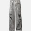 Concert Outfit Washed Distressed Multi-Pocket Ripped Jeans
