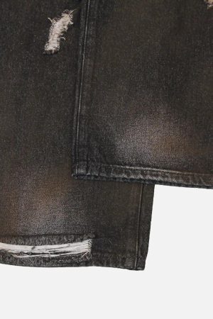 Concert Outfit Washed Distressed Multi-Pocket Ripped Jeans