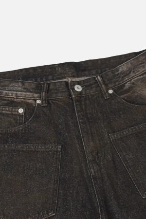 Concert Outfit Washed Distressed Multi-Pocket Ripped Jeans