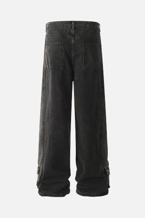 Concert Outfit Washed Distressed Multi-Pocket Straight Cargo Jeans