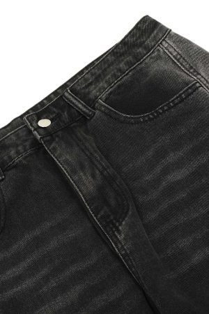 Concert Outfit Washed Distressed Multi-Pocket Straight Cargo Jeans