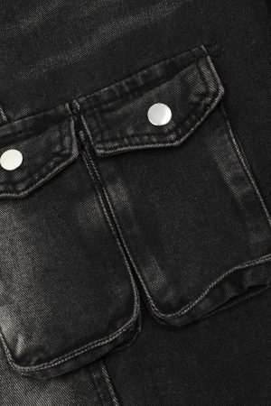 Concert Outfit Washed Distressed Multi-Pocket Straight Cargo Jeans