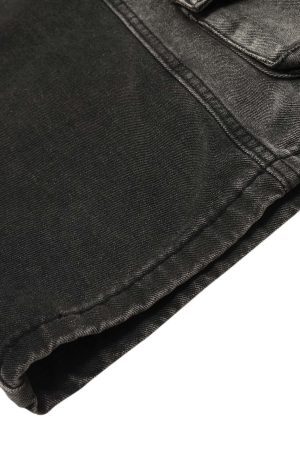 Concert Outfit Washed Distressed Multi-Pocket Straight Cargo Jeans