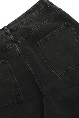 Concert Outfit Washed Distressed Multi-Pocket Straight Cargo Jeans