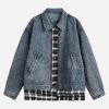 Concert Outfit Washed Distressed Patchwork Faux Two-Piece Denim Jacket