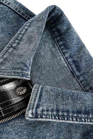 Concert Outfit Washed Distressed Patchwork Faux Two-Piece Denim Jacket