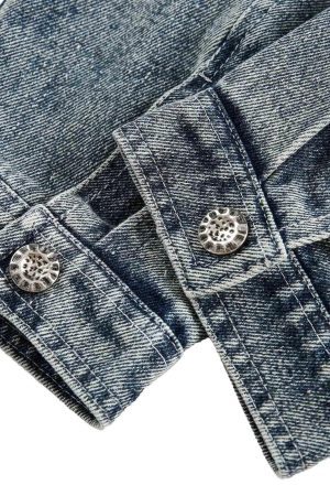 Concert Outfit Washed Distressed Patchwork Faux Two-Piece Denim Jacket