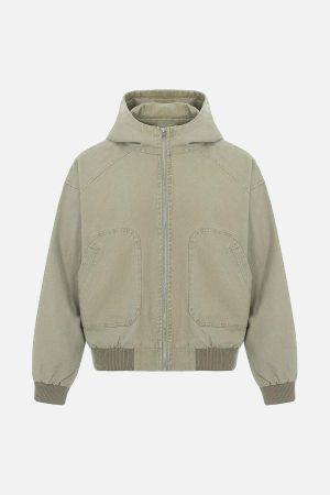 Concert Outfit Washed Distressed Patchwork Work Hooded Jacket