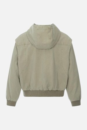 Concert Outfit Washed Distressed Patchwork Work Hooded Jacket