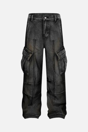 Concert Outfit Washed Distressed Pleated Cargo Jeans
