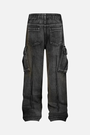 Concert Outfit Washed Distressed Pleated Cargo Jeans