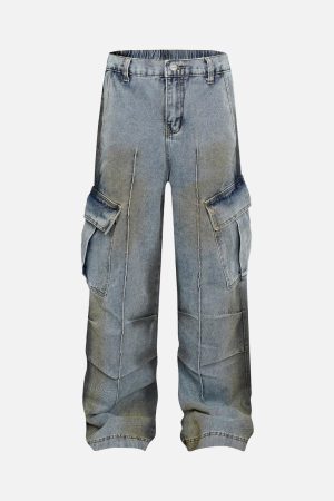 Concert Outfit Washed Distressed Pleated Cargo Jeans