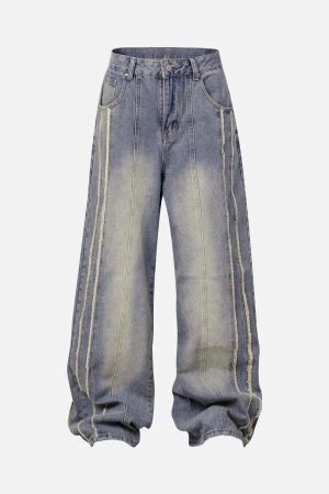Concert Outfit Washed Distressed Raw Edge Baggy Jeans