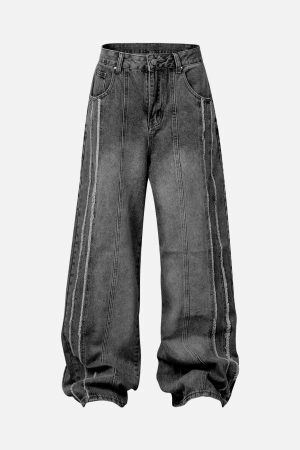 Concert Outfit Washed Distressed Raw Edge Baggy Jeans