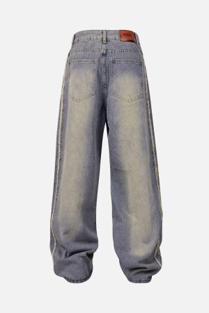 Concert Outfit Washed Distressed Raw Edge Baggy Jeans