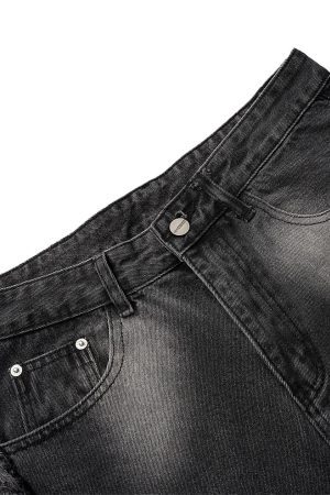 Concert Outfit Washed Distressed Raw Edge Barrel Jeans