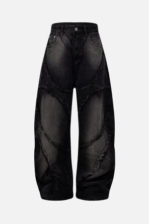 Concert Outfit Washed Distressed Raw Edge Barrel Jeans